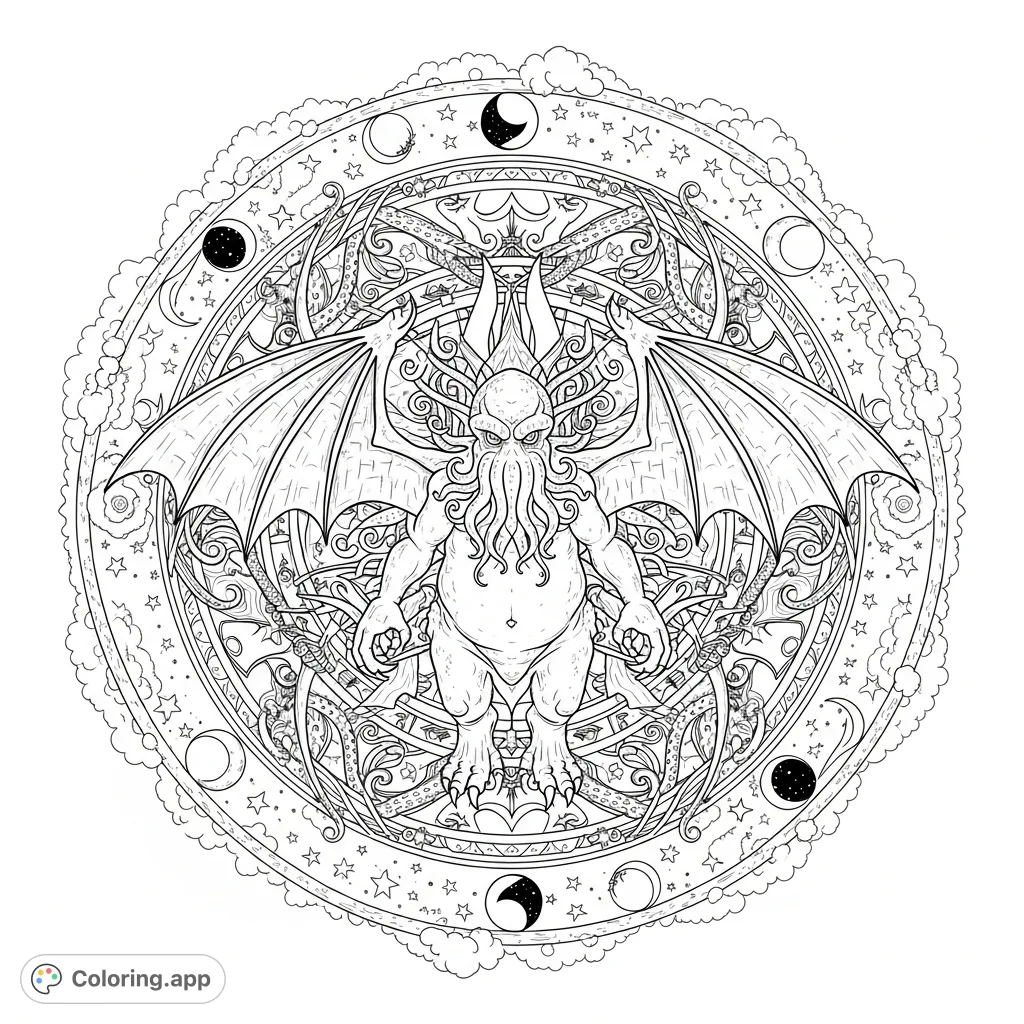 Cthulhu Eldritch Mandala - Coloring.app