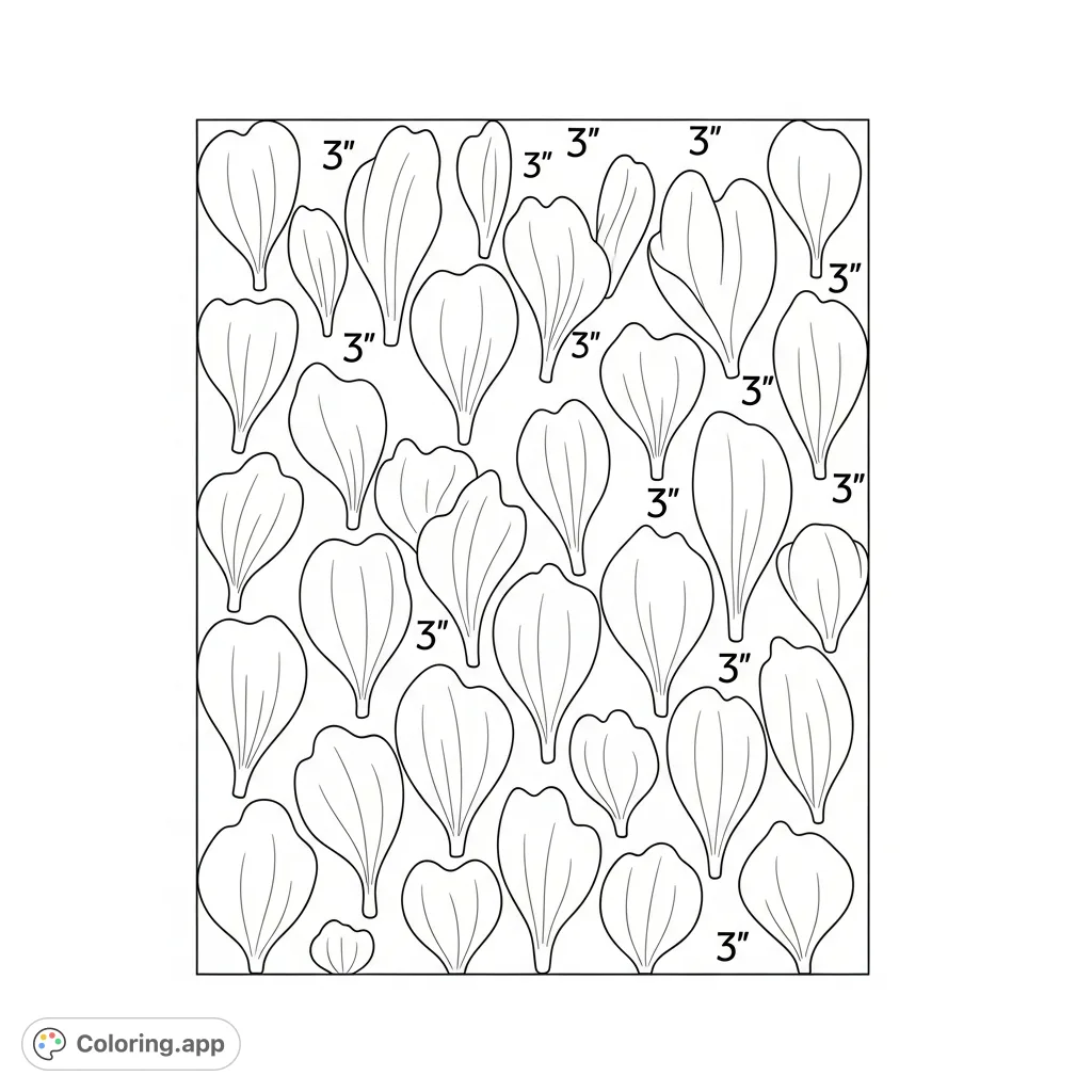 Create your own floral art with this free printable coloring page featuring numerous 3-inch individual flower petals, perfect for cutting out and crafting.