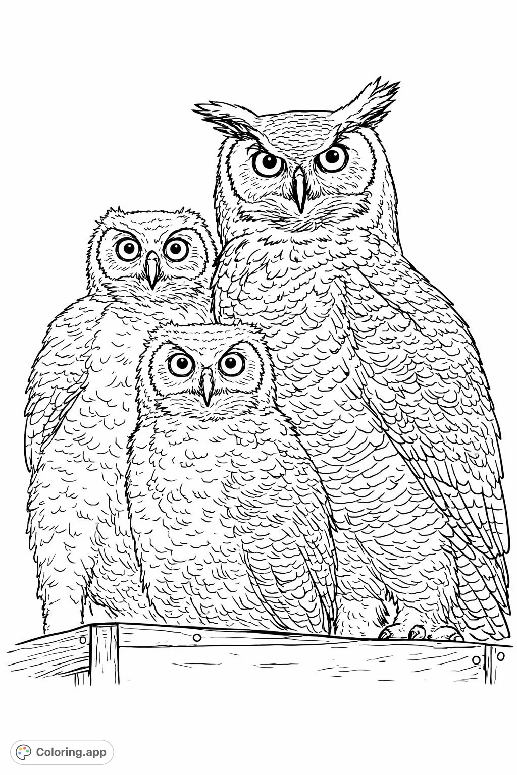 Owl Family Trio - Coloring.app