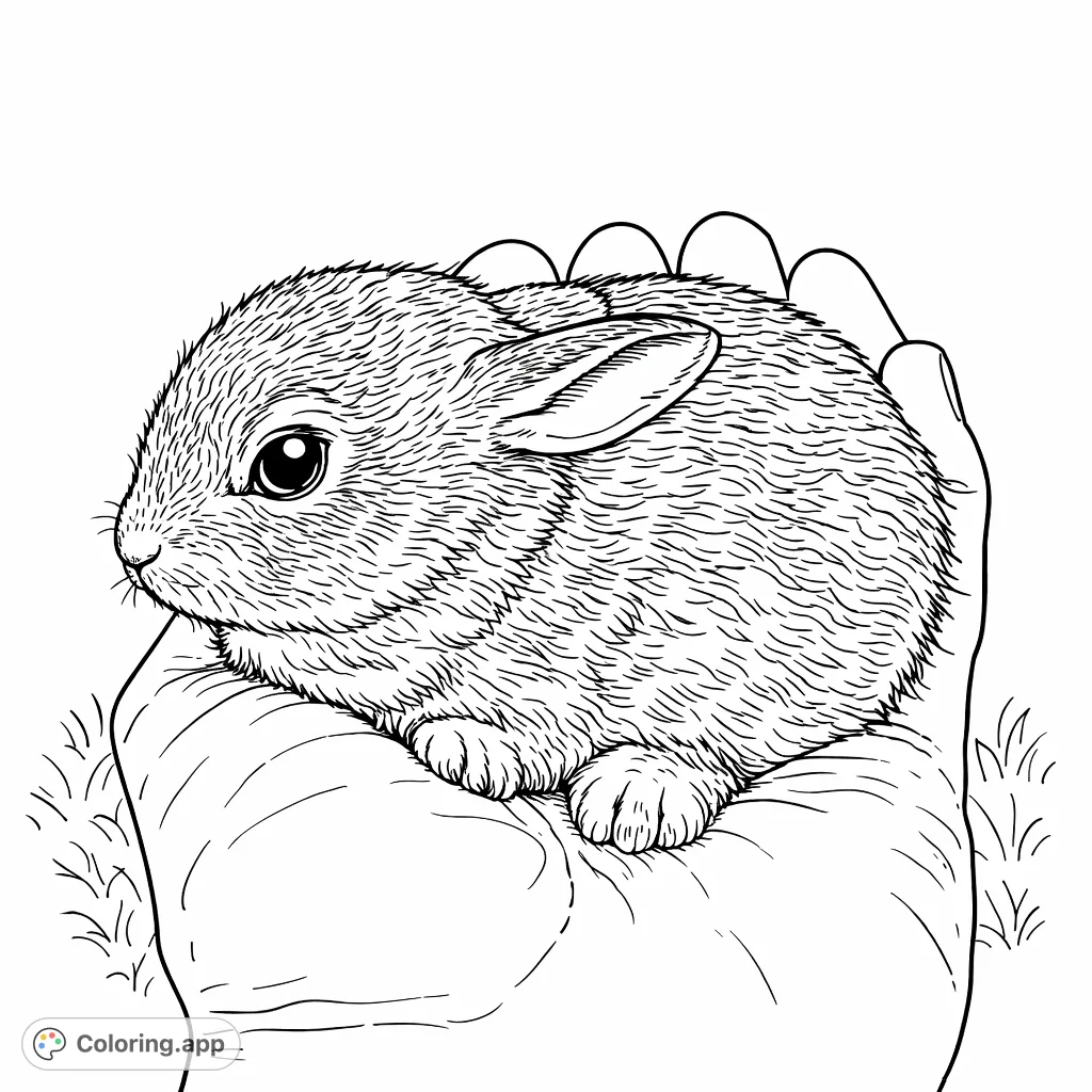 Discover a sweet baby rabbit nestled gently in an open hand, ready for your creative touch. This adorable creature offers a charming nature scene.