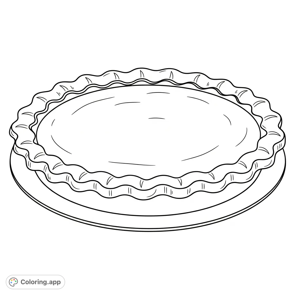 A delightful whole pumpkin pie, beautifully baked with a decorative crimped crust, ready for your creative coloring touch. Perfect for a cozy autumn feel!