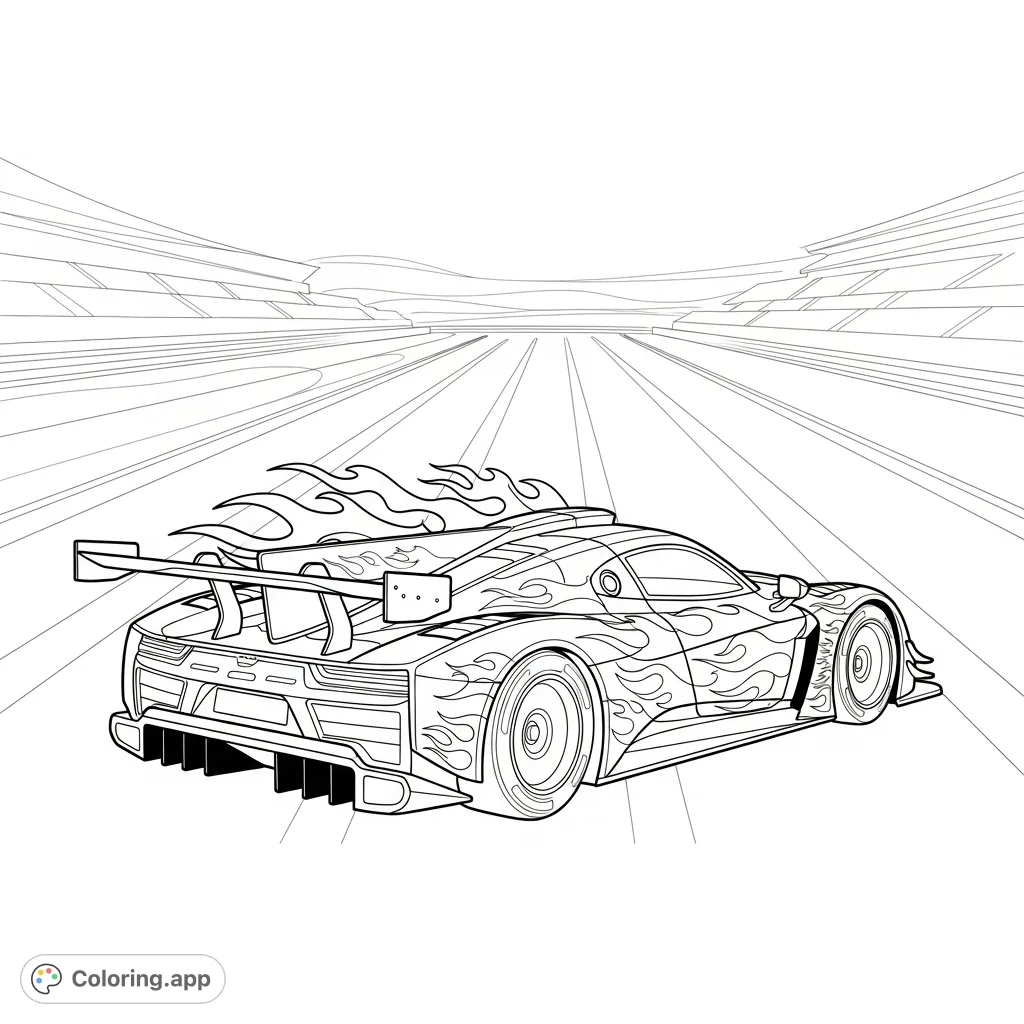 Track Ripper Colouring Car Flaming Race Car on Track - Coloring.app