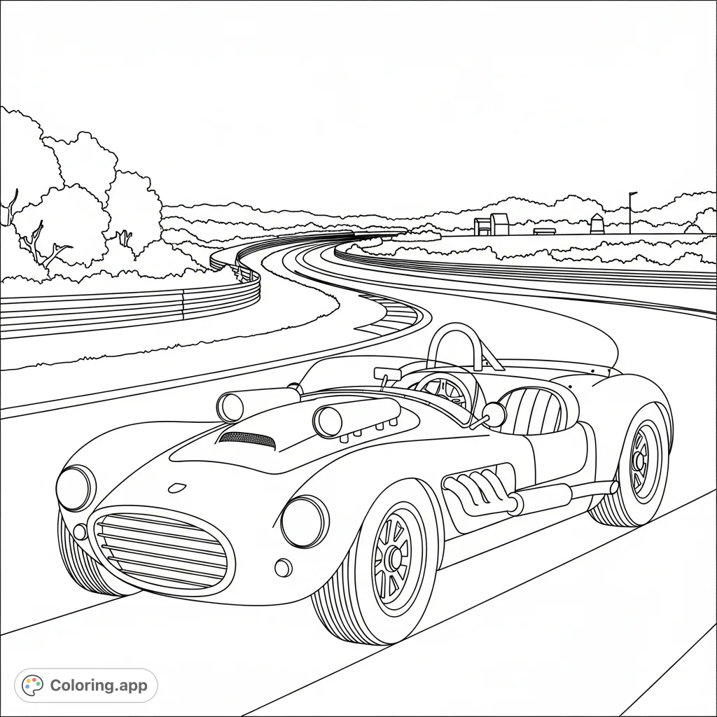 Drive into the past with this classic open-top race car coloring page. A detailed vintage vehicle ready for your creative touch on the track.