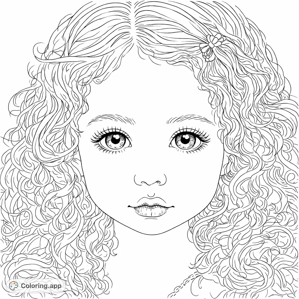 A charming portrait of a young child with voluminous curls and expressive eyes, offering a detailed canvas for personal artistic expression.