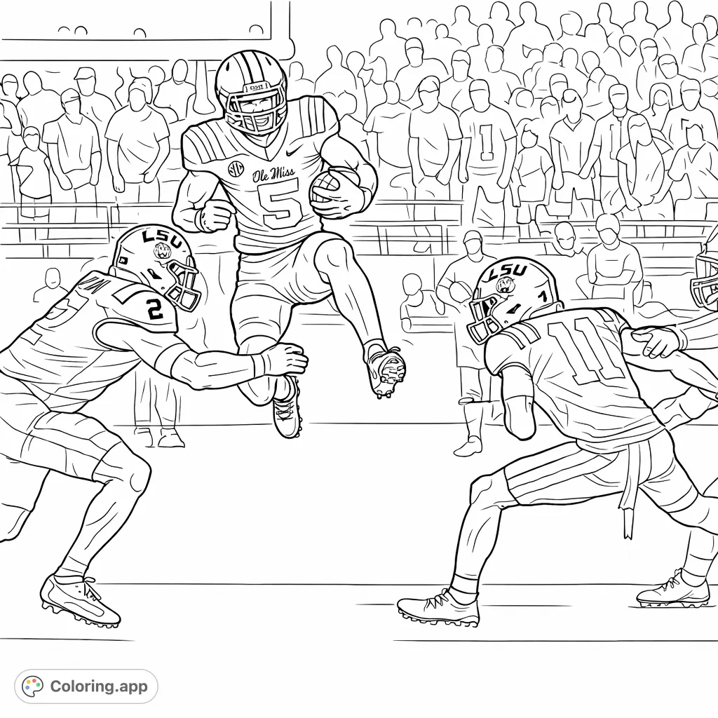 Experience the thrilling moment of a football player leaping over an opponent. A dynamic sports scene perfect for showcasing team spirit and athletic prowess.