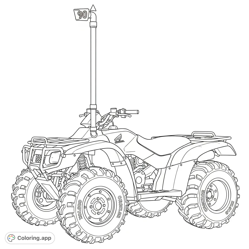 Explore a detailed Honda 420 four-wheeler, featuring prominent crush locks and a towering 5 ft snorkel with a 90-degree tip. Perfect for vehicle enthusiasts!