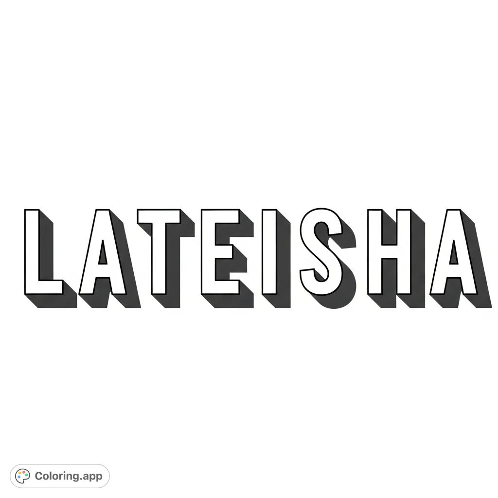Color the name LATEISHA with unique shadowed letters! This free printable coloring page offers a fun way to personalize a creative project.