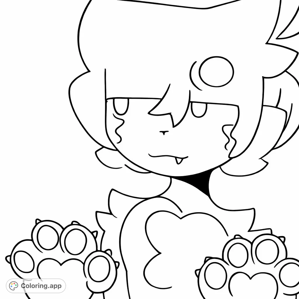 A cute, mischievous monster character with big paw hands reaching out. Perfect for a fun coloring adventure, featuring a unique, spiky design and expressive face.