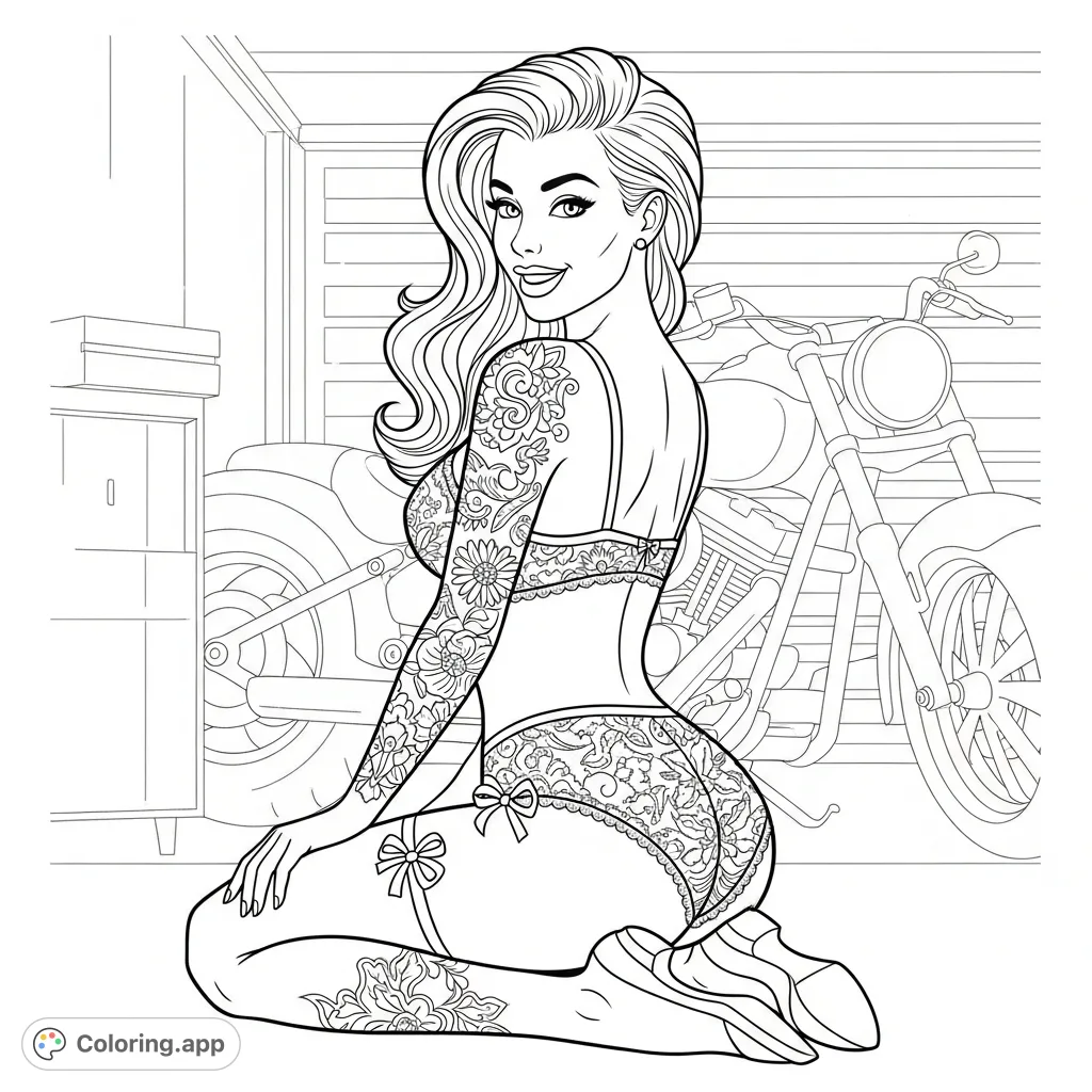 Retro Pinup Girl Glamour - Coloring.app