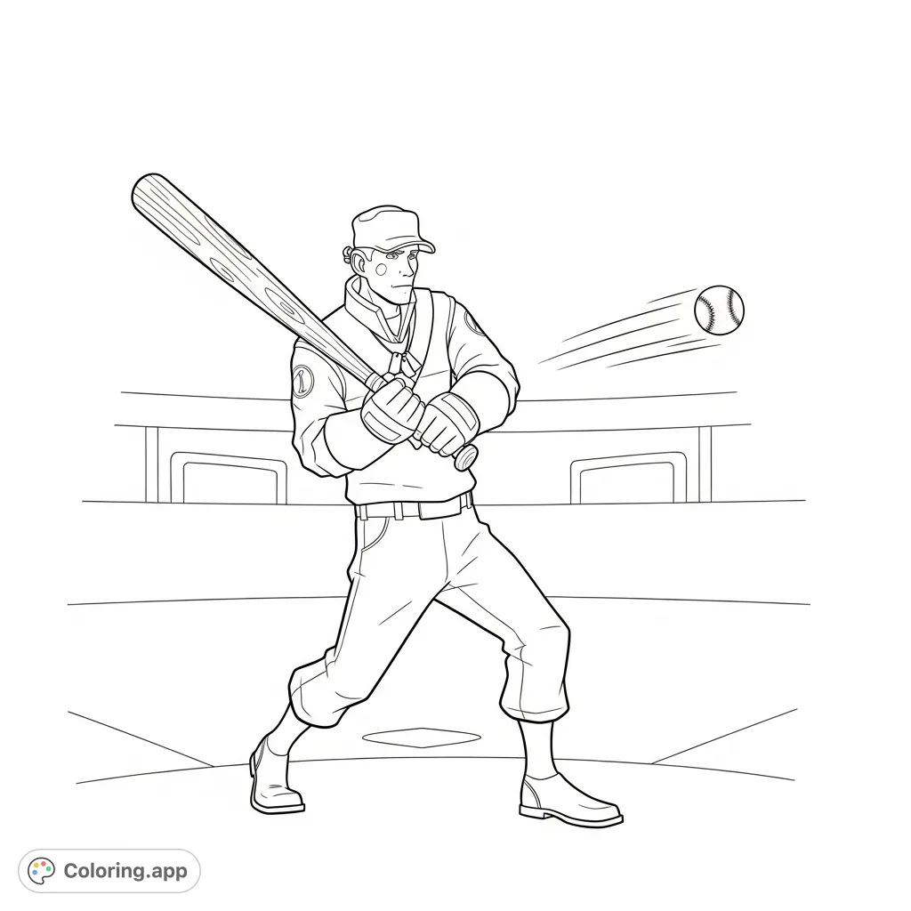 Dynamic Team Fortress 2 Scout powerfully swings The Sandman bat, making contact with a baseball. A thrilling action scene for fans.