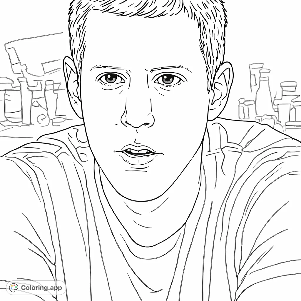 A detailed portrait of a young man with a contemplative expression, perfect for a personalized coloring experience. Explore shading and texture.
