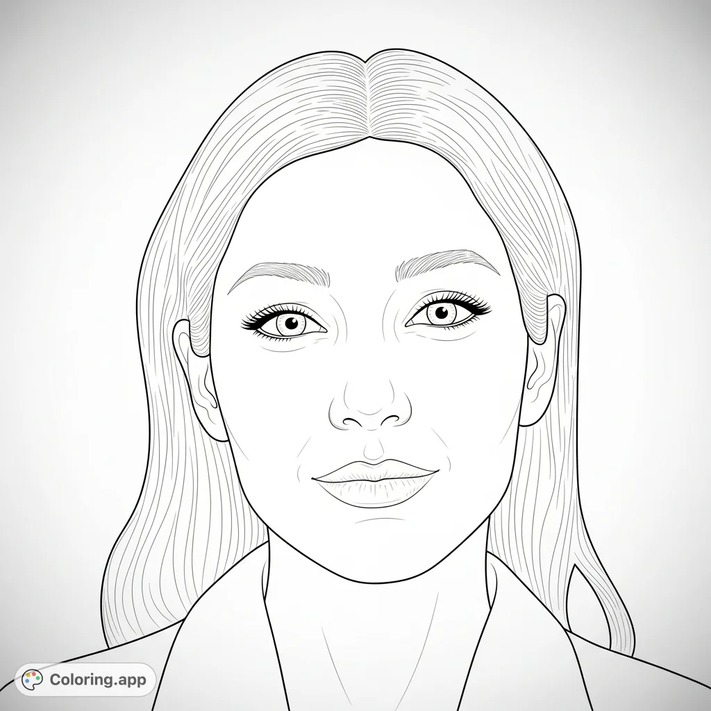 A detailed and elegant portrait of Ghinwa Elias, perfect for expressive coloring and intricate shading. Ideal for personal artistic endeavors.