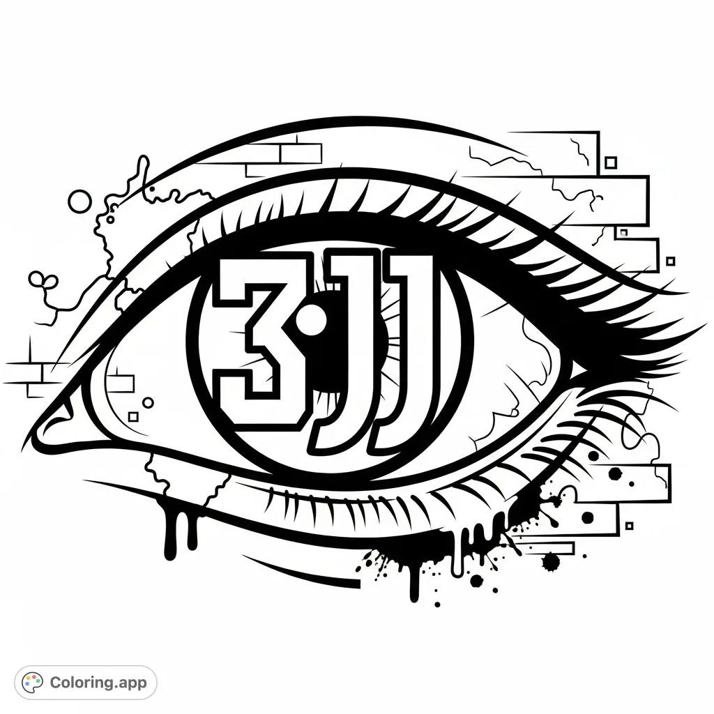 A dynamic street art-style eye, featuring bold lines and the distinct "3jj" lettering within its iris. A captivating urban design ready for creative coloring.
