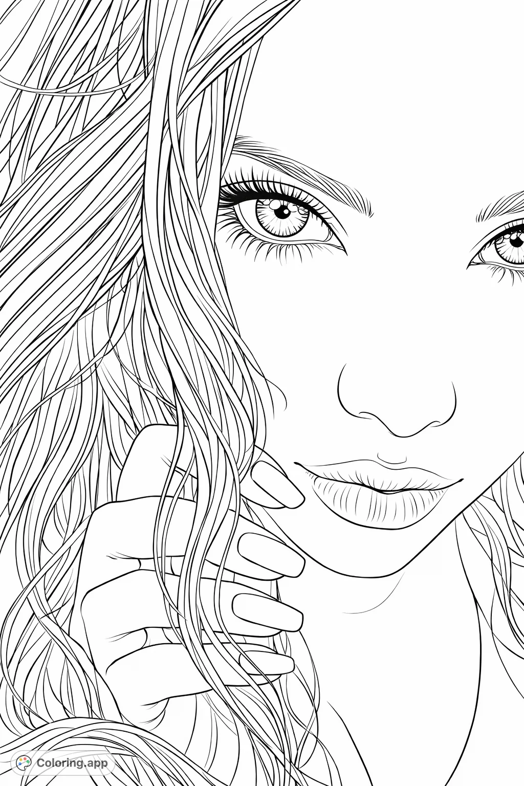 Line Colouring Portrait Captivating Portrait with Hand - Coloring.app