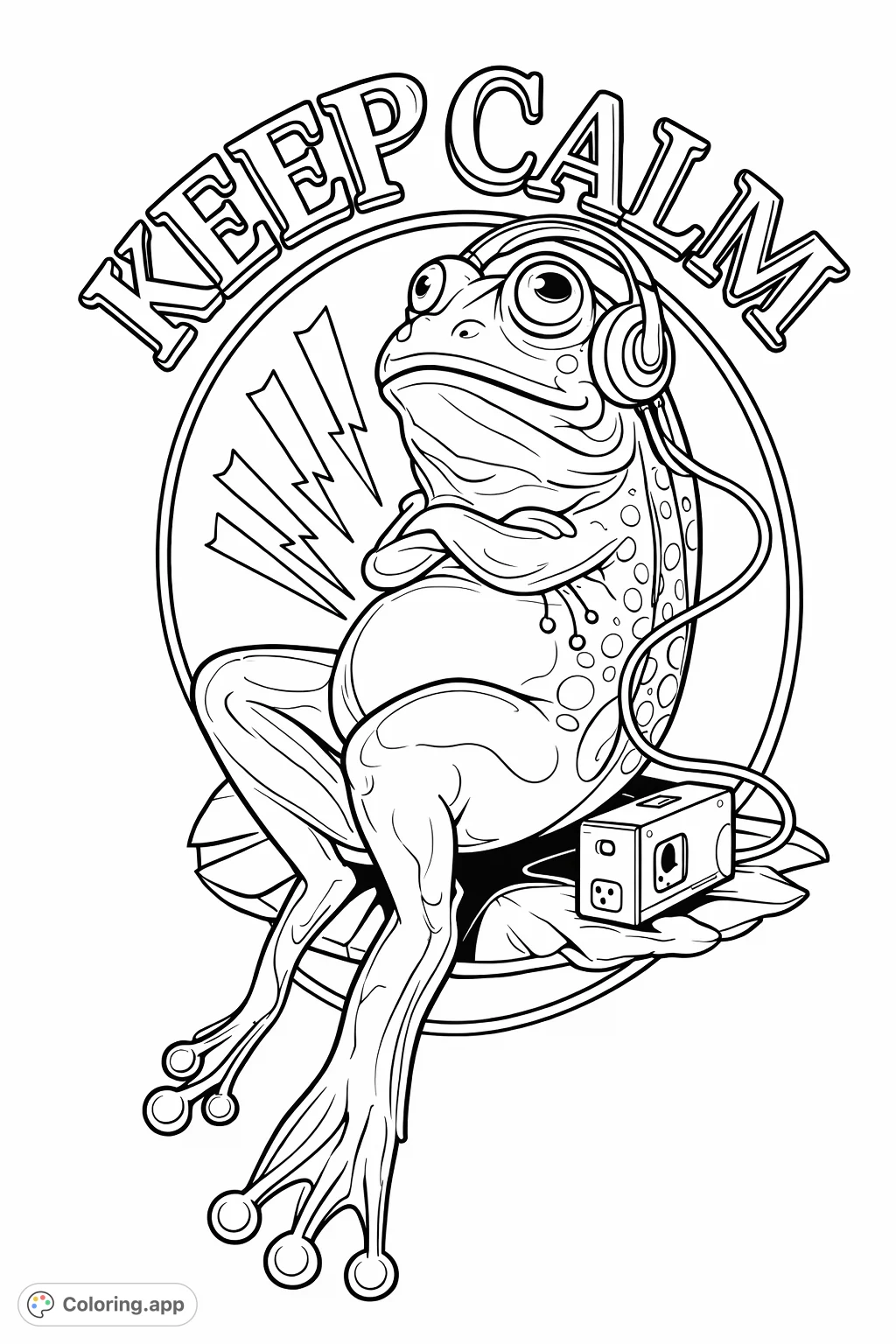 Chill Frog Music Lover - Coloring.app