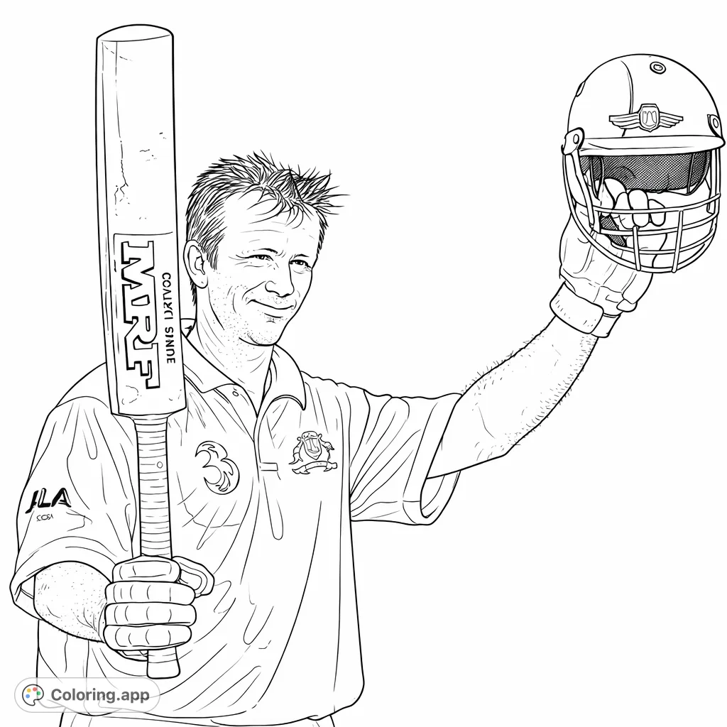 A dynamic cricket player, holding his bat and helmet aloft, captures a moment of triumph. Perfect for sports fans and aspiring athletes.