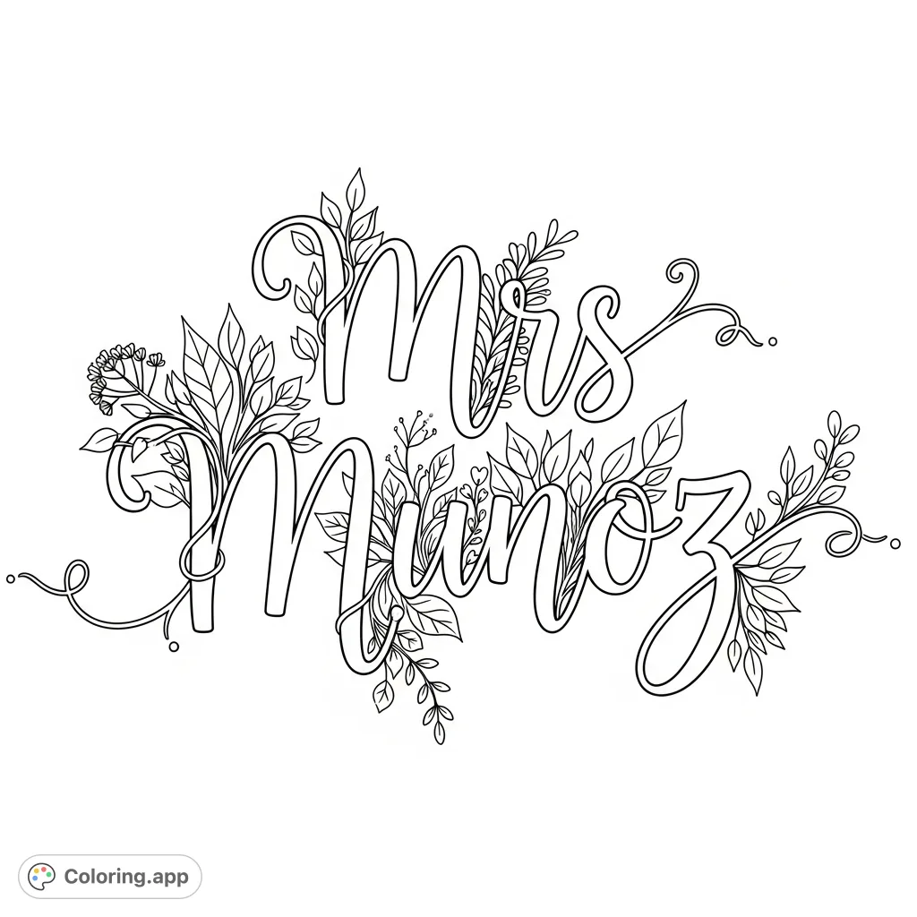 Mrs Munoz Floral Cursive Script - Coloring.app
