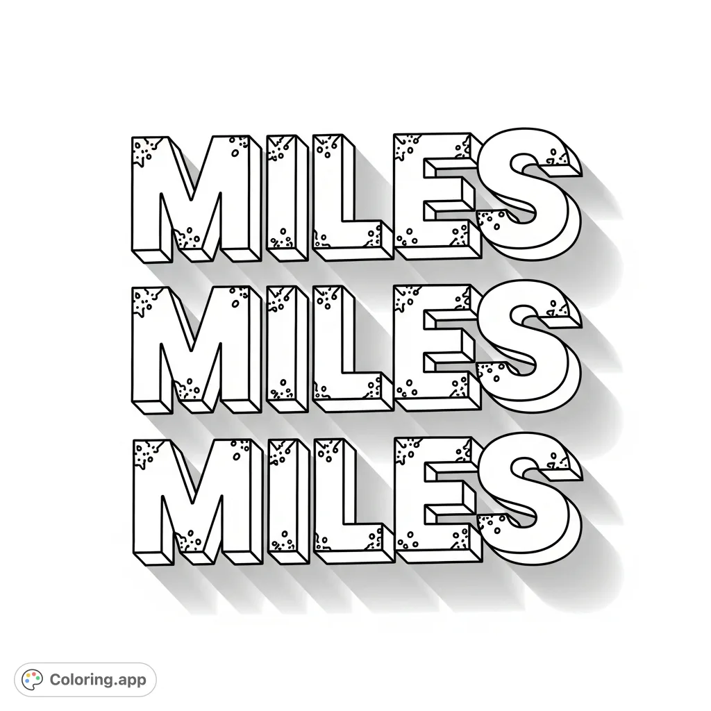Bold, 3D 'MILES' word art stacked vertically with a distinctive drop shadow and distressed edges. Perfect for personalized decor and creative expression.