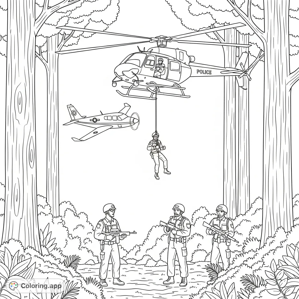 Police Plane Coluring Police Air Rescue Operation - Coloring.app