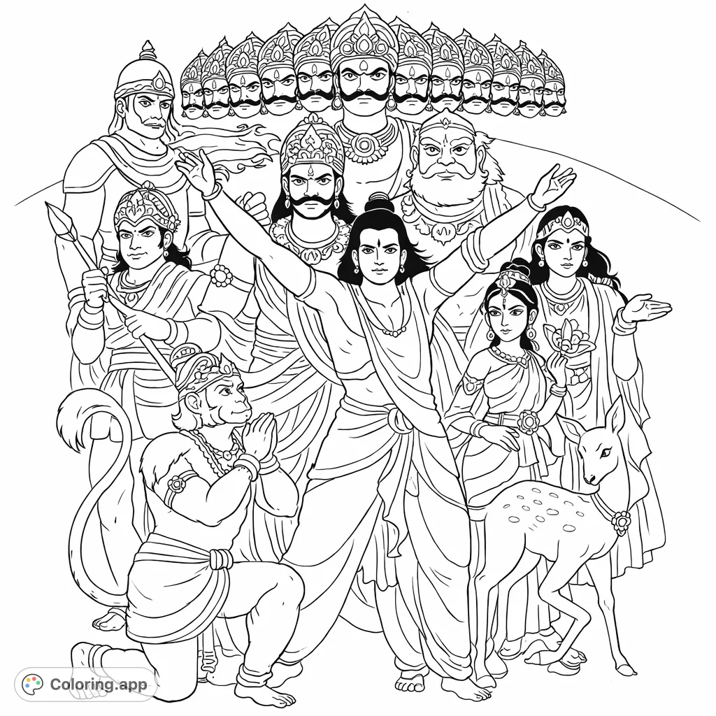 An epic gathering of legendary figures and a multi-headed demon, featuring heroic stances and intricate details for an engaging mythical adventure.