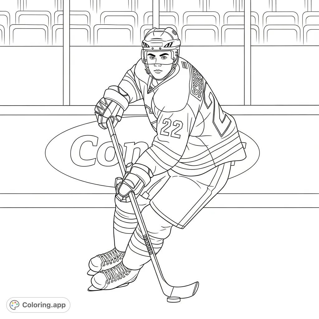 An energetic hockey player in a full uniform, featuring 'Schaeffer 22', poised dynamically with a stick on the ice. Detailed jersey patterns and arena backdrop.