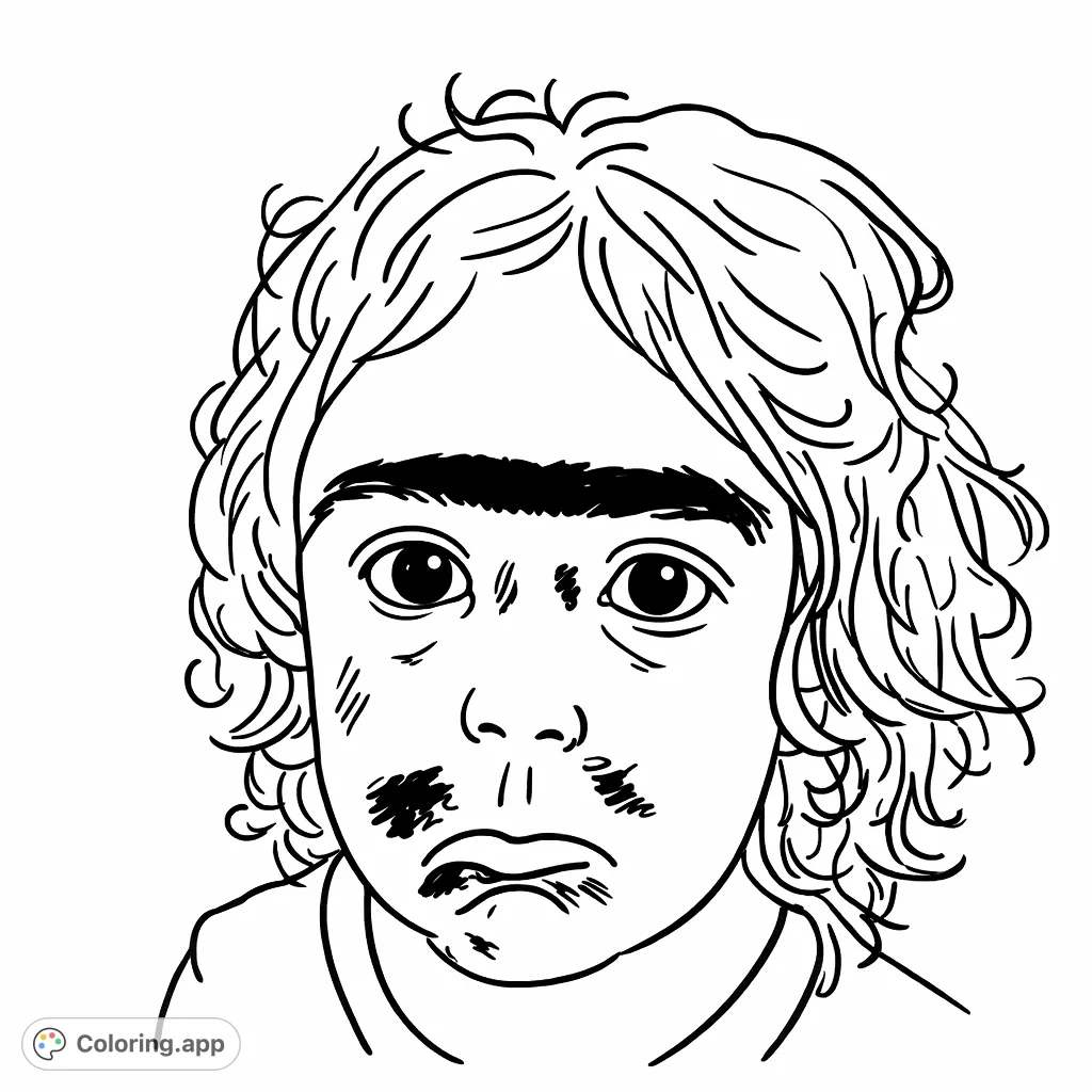 Discover this expressive child's face coloring page, a free printable ready for imaginative artistic touches. A joyful image for budding artists.