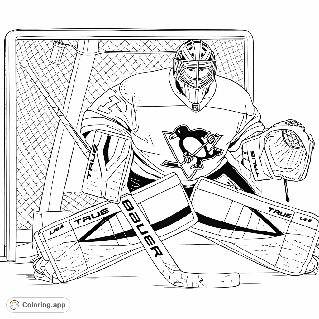 Capture the excitement of the ice with this dynamic hockey goalie coloring page. An athlete in full gear stands ready to defend the net.