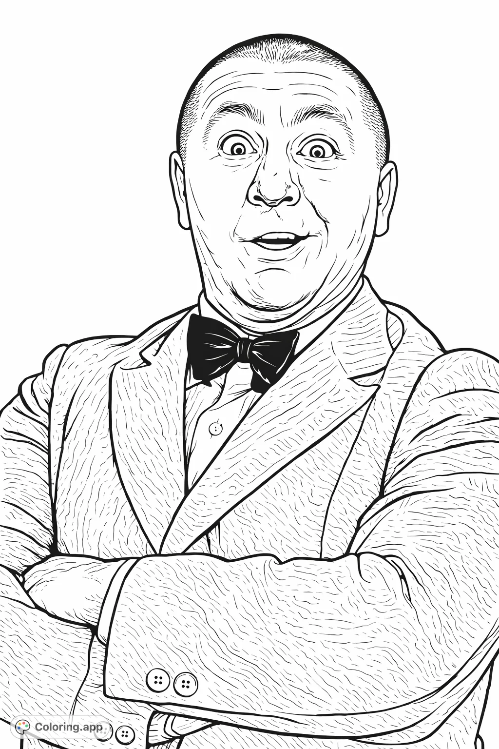 Capture a beloved comedian's wide-eyed, comical expression, dressed in a suit and bow tie. A fun portrait for fans to personalize and enjoy.