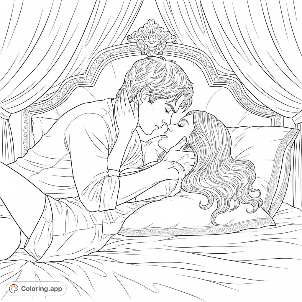 Capture the intense romance of Damon and Elena from The Vampire Diaries in this detailed coloring page, perfect for fans to bring to life.