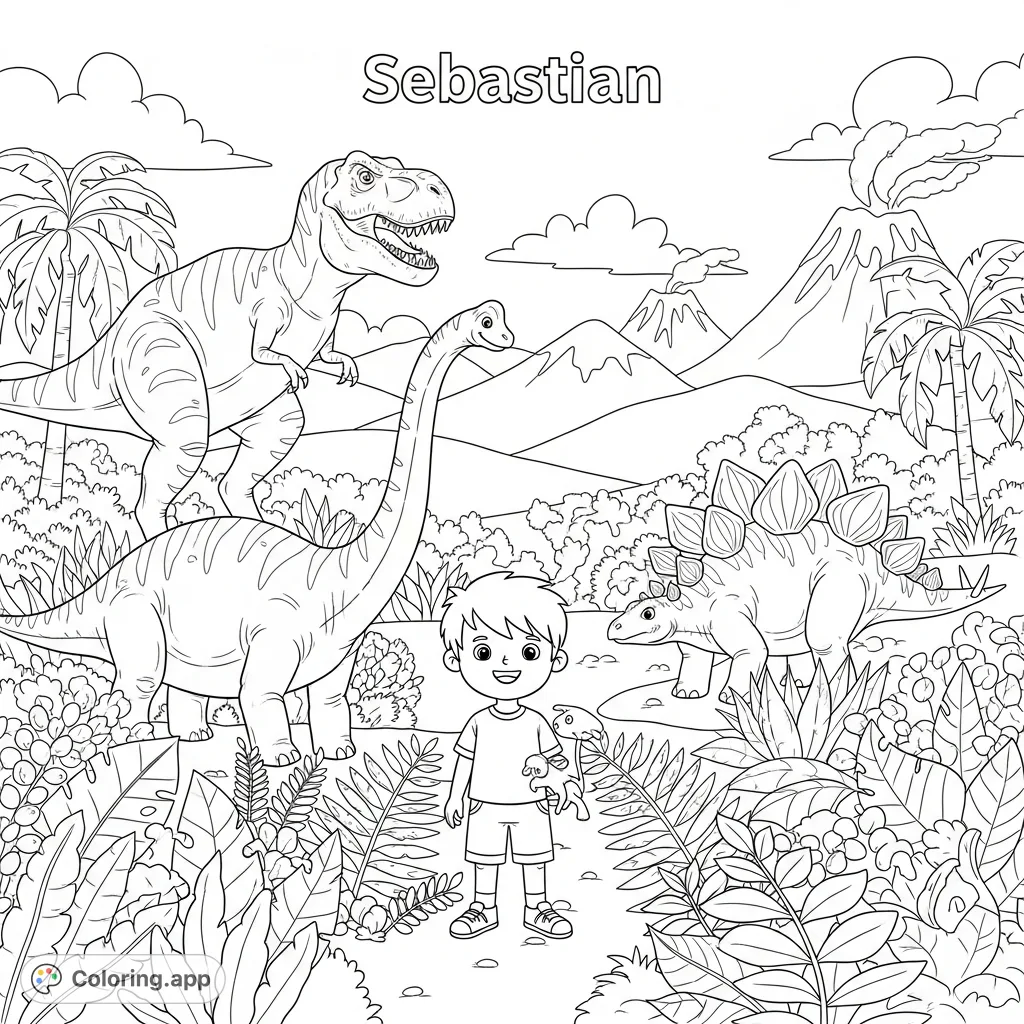 Join Sebastian on an epic journey through a prehistoric world filled with mighty Tyrannosaurus Rex, gentle Brachiosaurus, and spiky Stegosaurus dinosaurs!