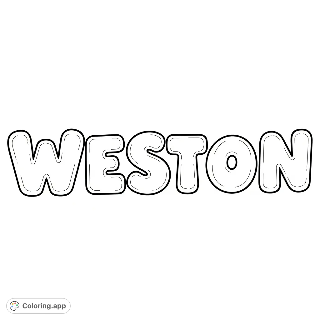 A fun, free printable Weston bubble letters coloring page, perfect for personalizing with your favorite colors. Easy to color, great for all ages!