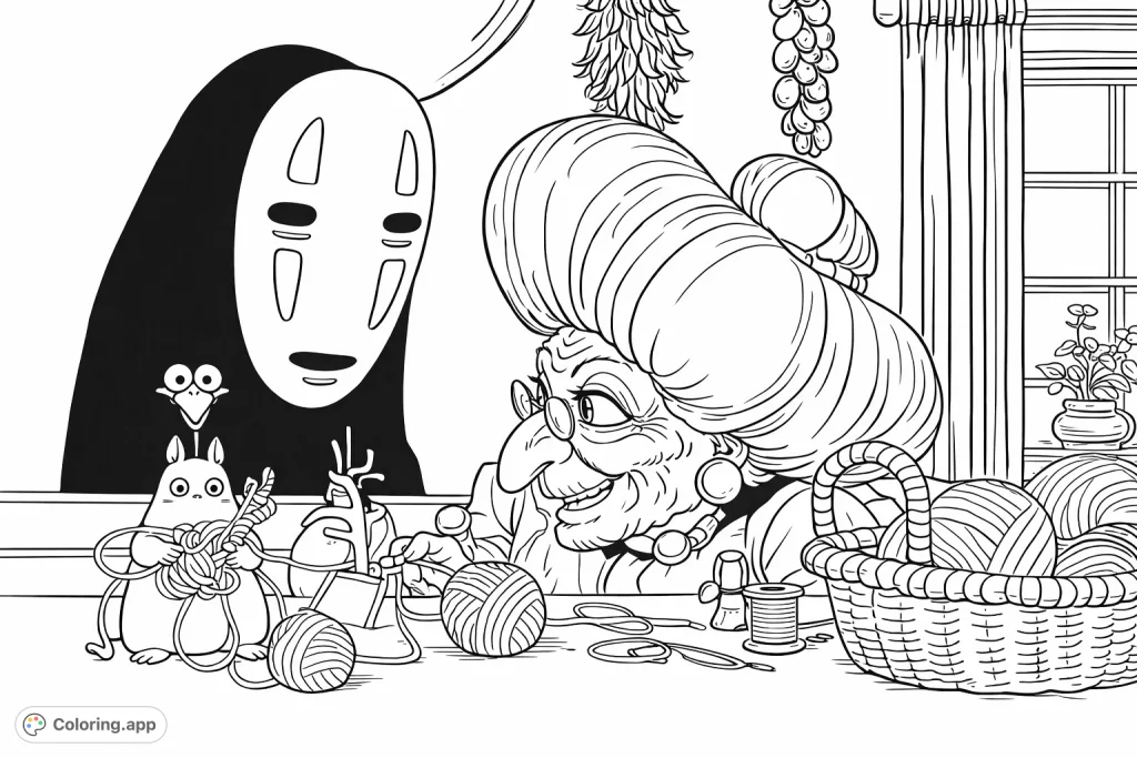 Immerse yourself in a magical crafting gathering! Featuring iconic characters engaged in knitting, this free printable coloring page offers creative fun for all ages.