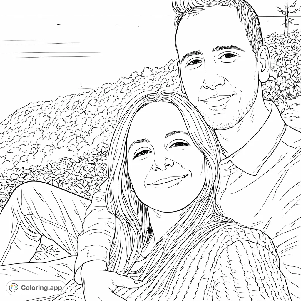 Capture a tender moment of a couple in an intimate embrace against a scenic ocean backdrop, perfect for expressing connection and tranquility.