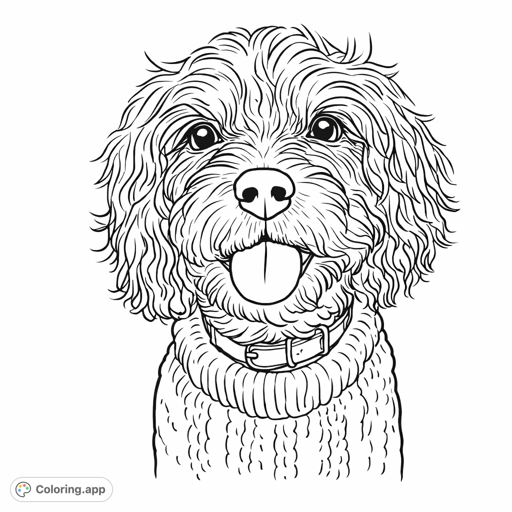 A delightful dog in a cozy, textured sweater, perfect for a relaxing coloring session. This free printable dog coloring page offers simple details for all ages.