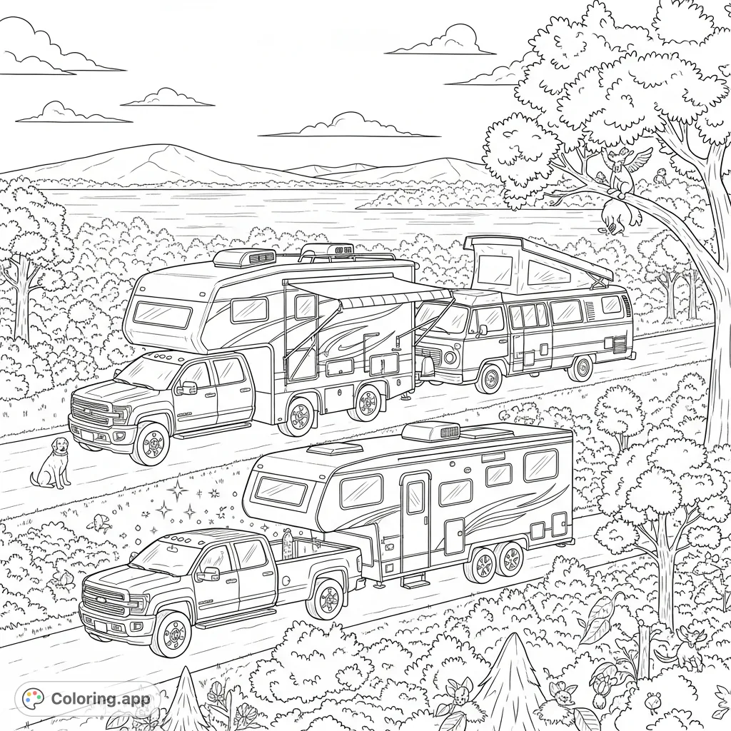 Trucks and Campers Adventure - Coloring.app
