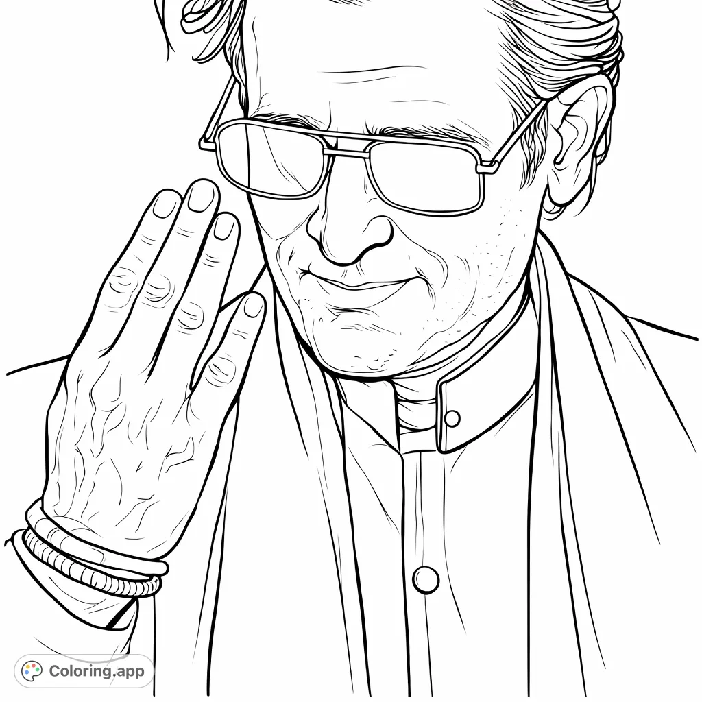 Capture the charismatic presence of a man in aviator sunglasses, mid-wave. A detailed portrait coloring page ready for creative interpretation.