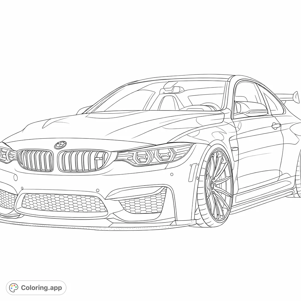 Color a sleek, high-performance sports coupe with intricate details, aggressive styling, and a unique geometric pattern. Perfect for car enthusiasts!