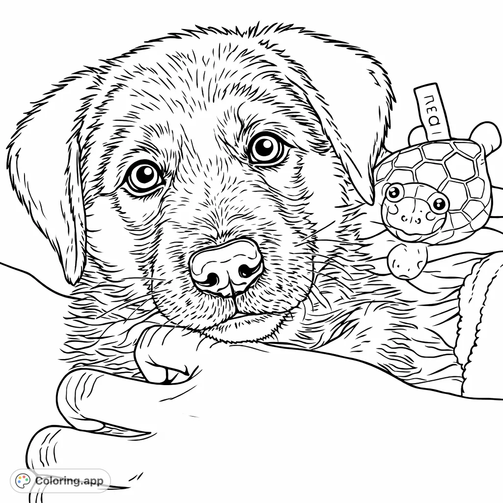 Capture the sweet essence of a puppy with expressive eyes and soft fur, gently held by a loving hand. This adorable puppy coloring page offers a heartwarming scene.