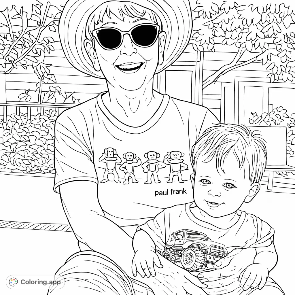 Capture a heartwarming moment between an older woman and a baby. This charming scene invites you to add your artistic touch to a cherished family bond.