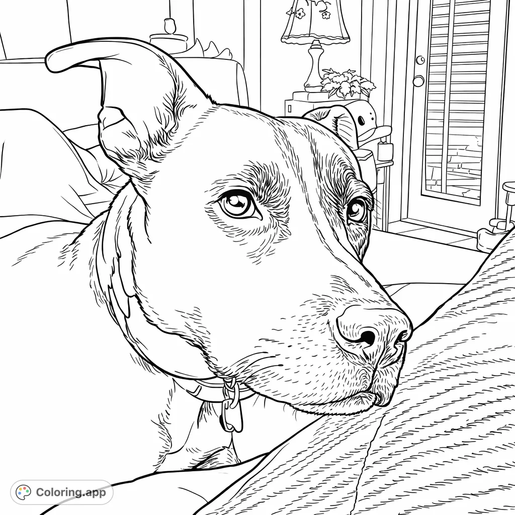 A heartwarming portrait of a sweet dog relaxing at home. Capture its gentle expression and unique markings. Perfect for dog lovers of all ages.