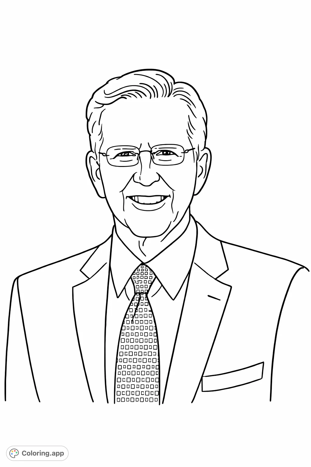 A distinguished man in a suit with a patterned tie, perfect for a professional portrait coloring page. Enjoy adding personal touches!
