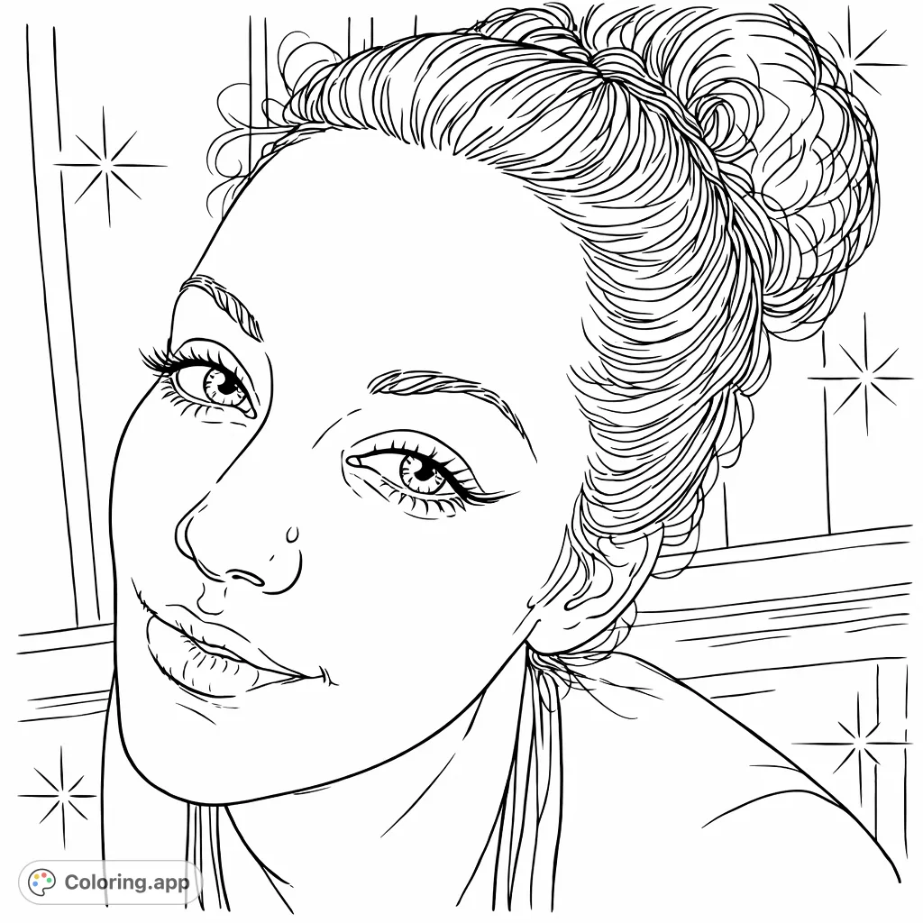 Line Colouring Portrait Elegant Gaze Portrait - Coloring.app