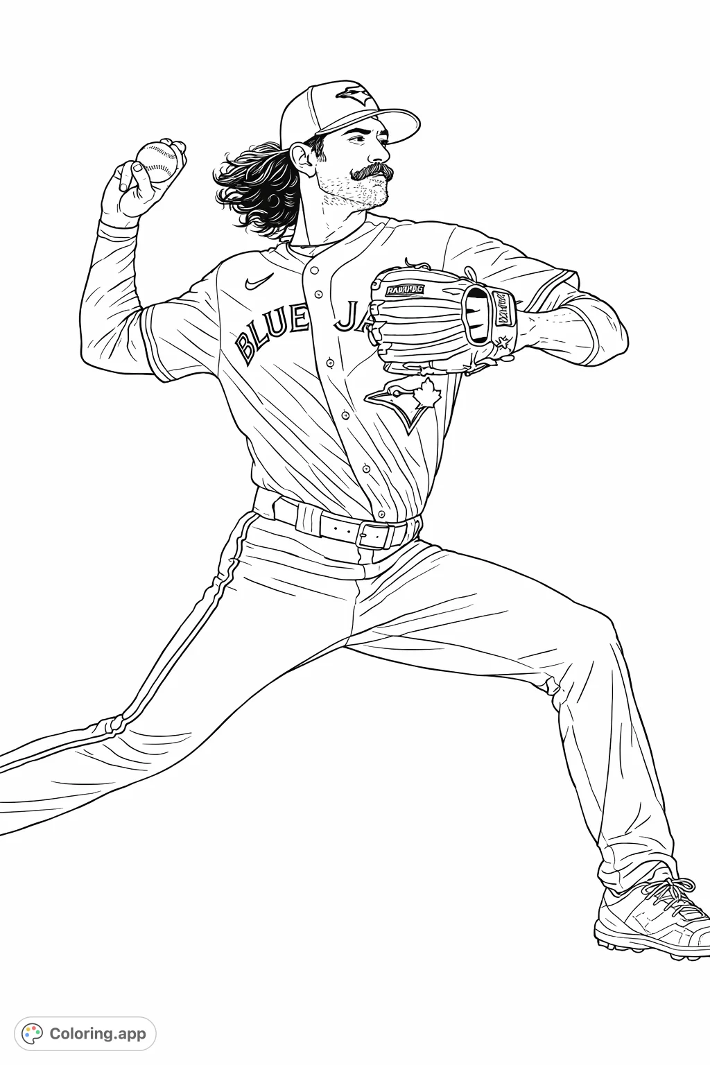 Dynamic baseball pitcher in action, uniform details, and stadium background. A detailed sports scene perfect for fans of baseball and athletic poses.