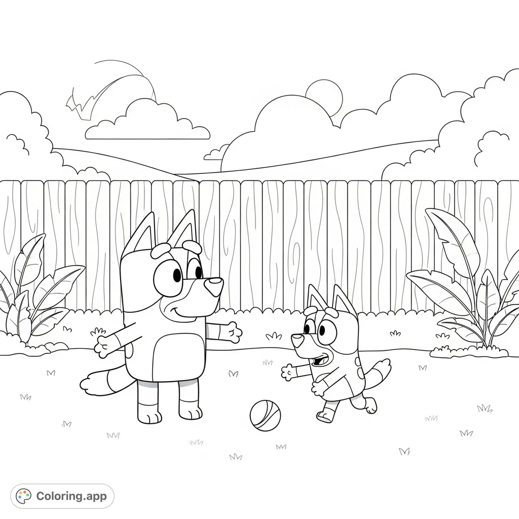 Join Bluey and new friend Greyson for a delightful playtime adventure! This free printable Bluey coloring page is perfect for creative kids.