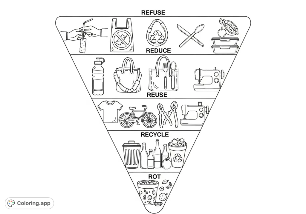Waste Hierarchy Triangle - Coloring.app