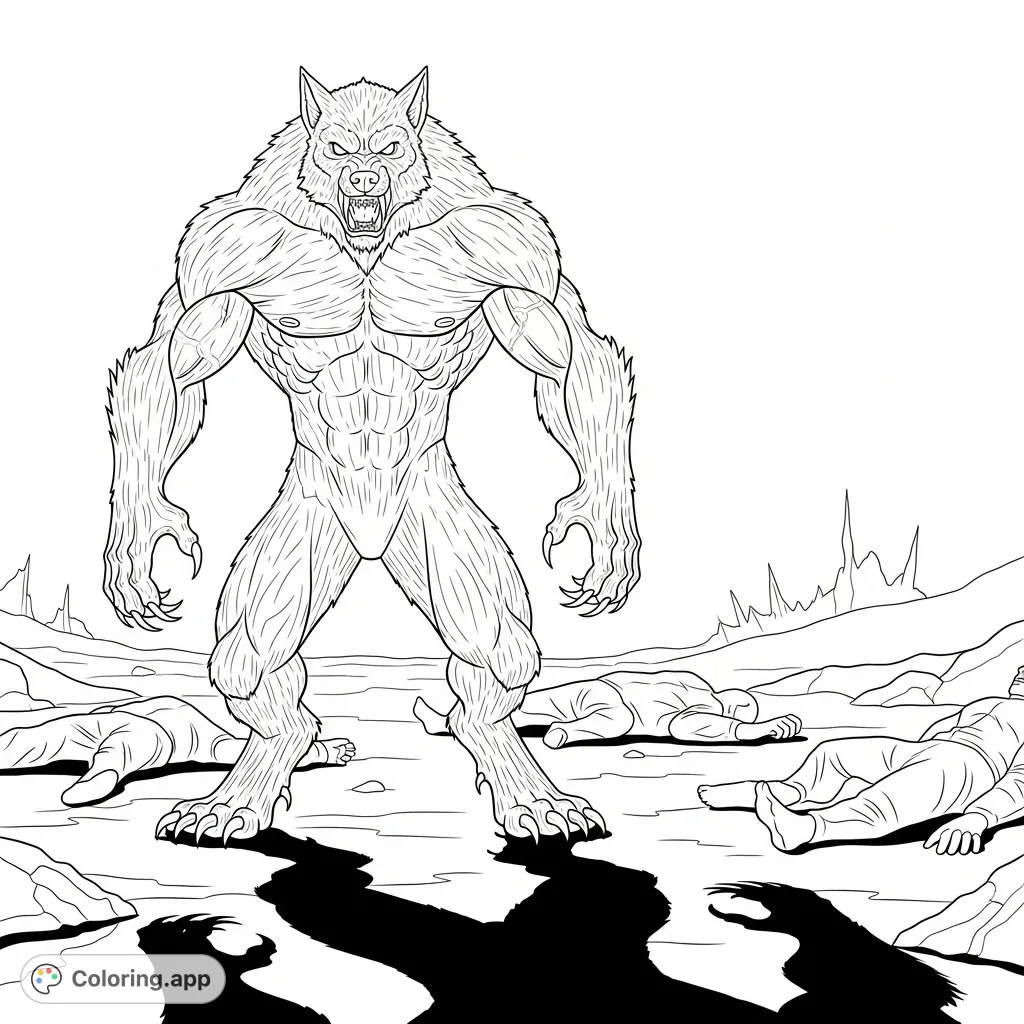 Terrifying Werewolf Dominates Scene - Coloring.app