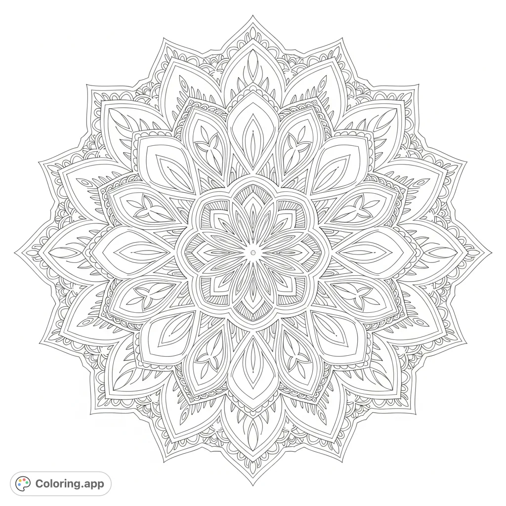 Intricate 16-Point Mandala - Coloring.app