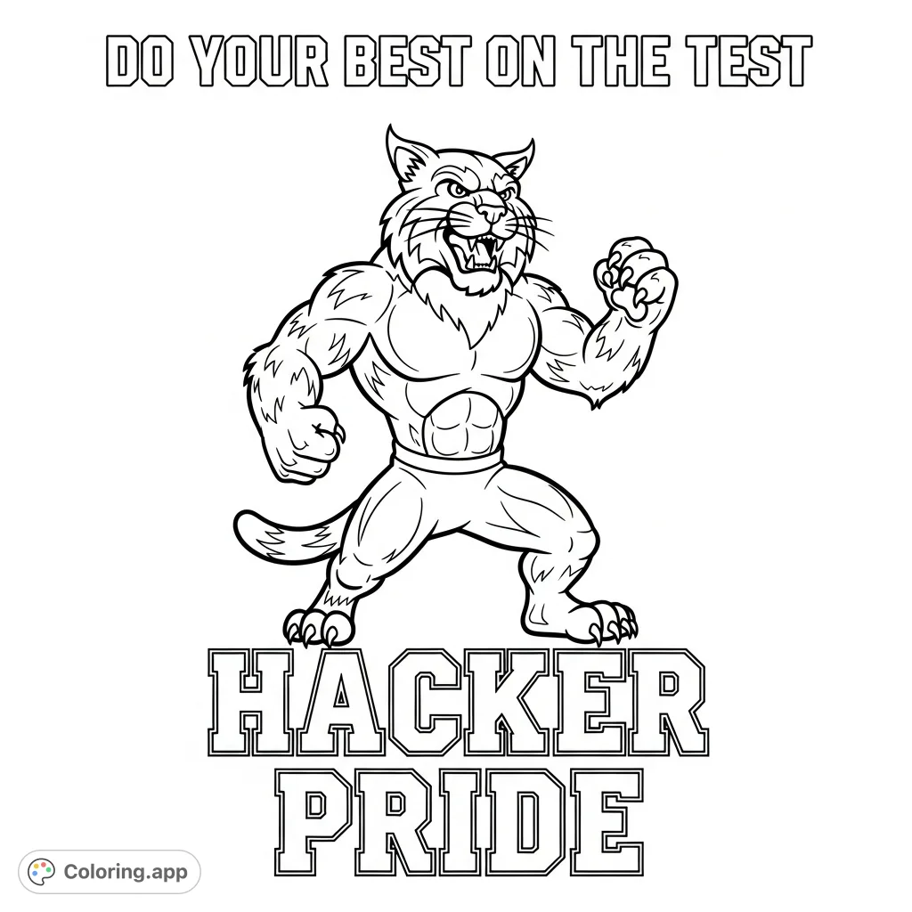 A powerful wildcat mascot encourages "HACKER PRIDE" and "DO YOUR BEST ON THE TEST" in a dynamic scene. Perfect for school spirit and academic motivation.