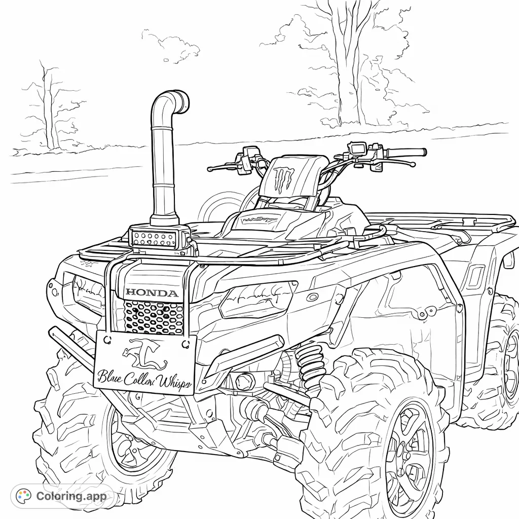 An adventurous ATV, equipped for tough terrains, featuring large tires, a snorkel, and a light bar, set in an open field ready for exploration.