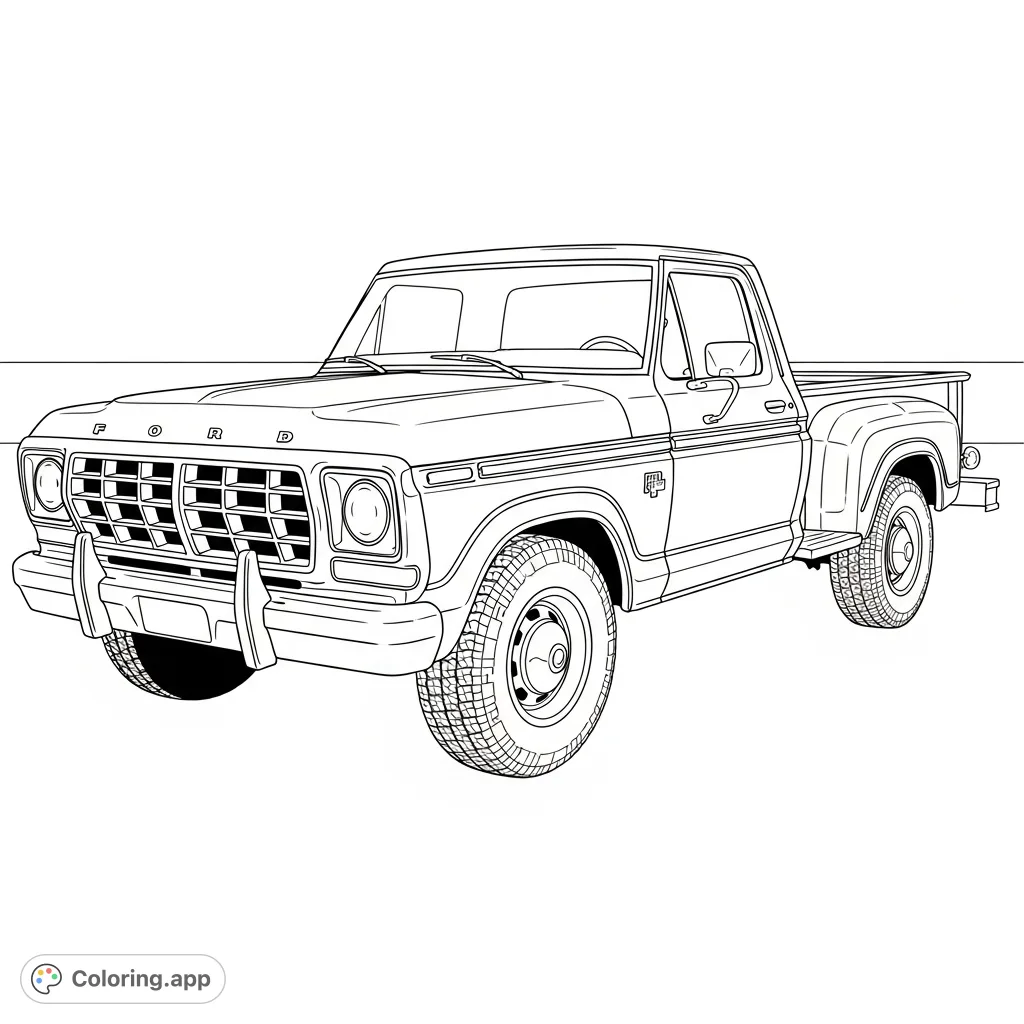 Unleash your creativity on a classic 1979 F100 step side truck, featuring its iconic body, distinct grille, and practical bed. Perfect for enthusiasts!